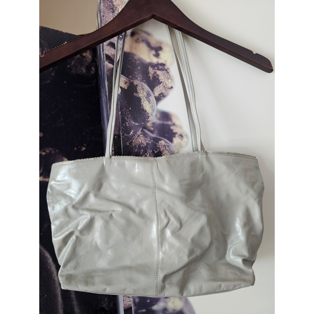 Latico Leathers Light Grey Slouchy Soft Leather Tote Bag Floral Lining Womens